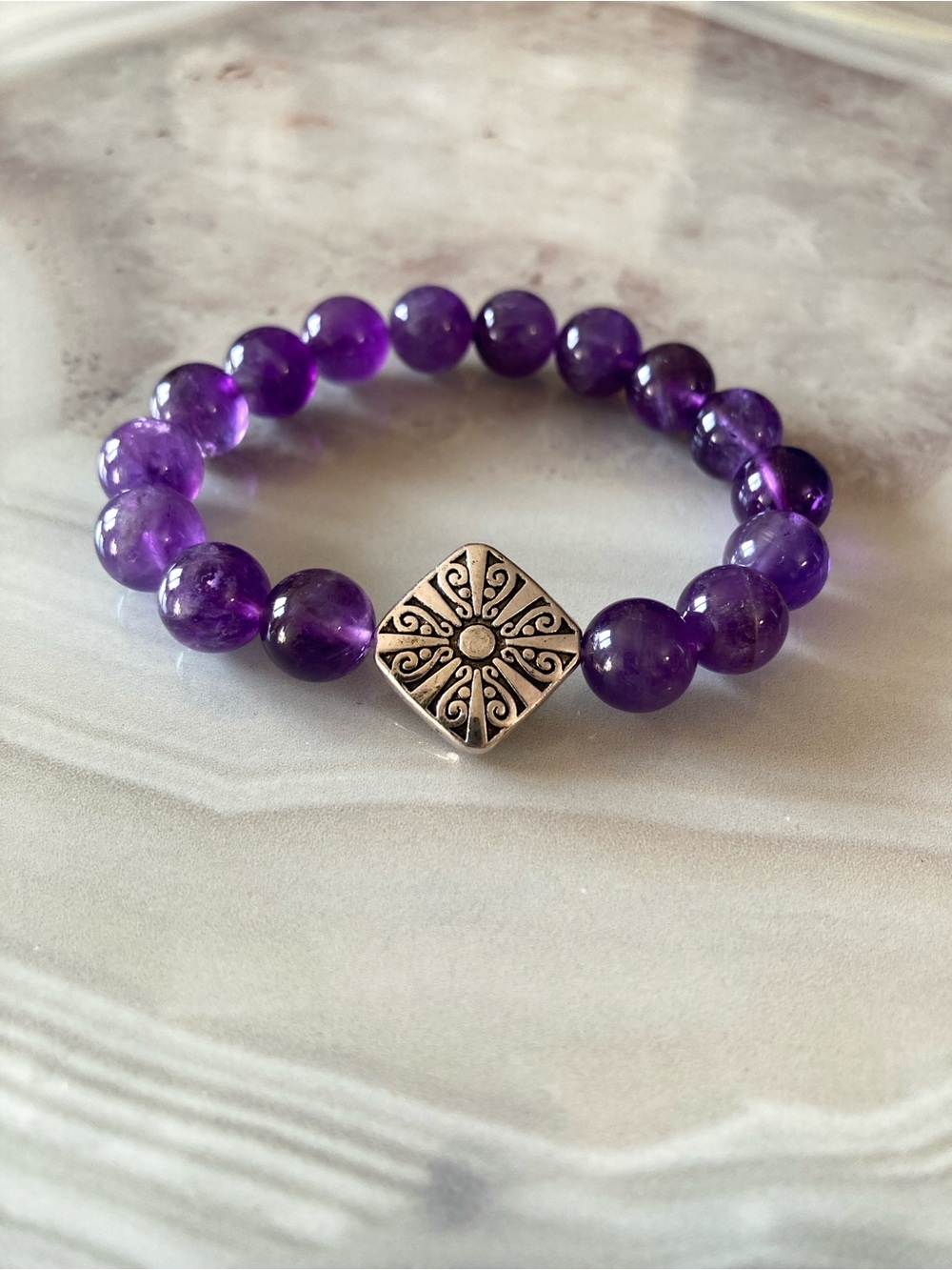 ✨Amethyst Beaded Bracelet with Sterling Silver Plated Accent